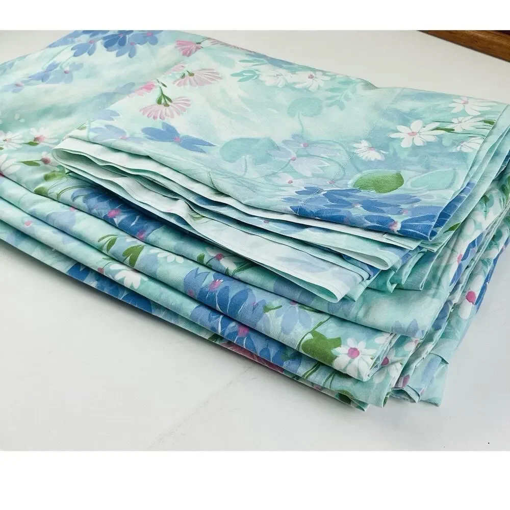 Cannon Royal Family Shangrila Flat Sheet Blue Floral Pink White Flowers Duvet Co